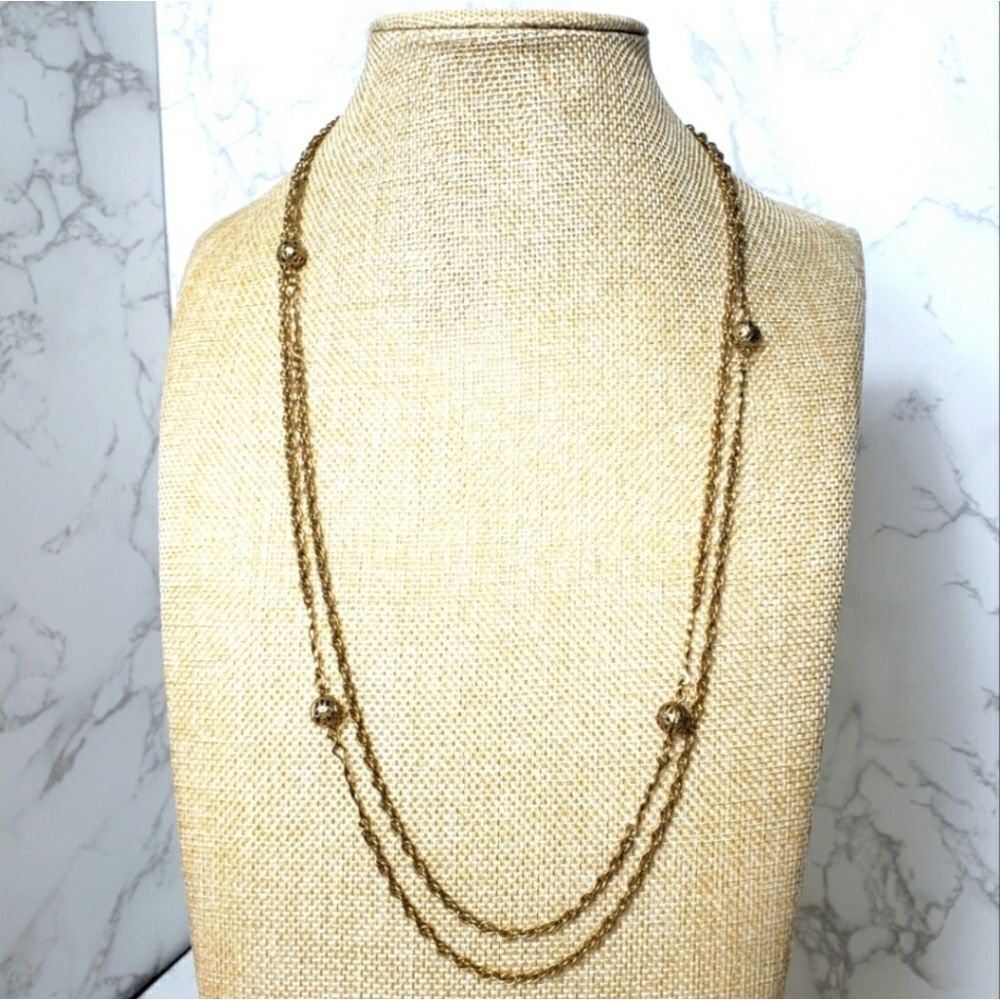VINTAGE Single Strand Twisted Rope Chain Filigree Metal Beads Necklace